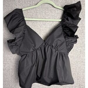 Pink Lily‎ Black Ruffle Strap Crop Sweetheart Peplum Cotton Coquette Tank Top XS